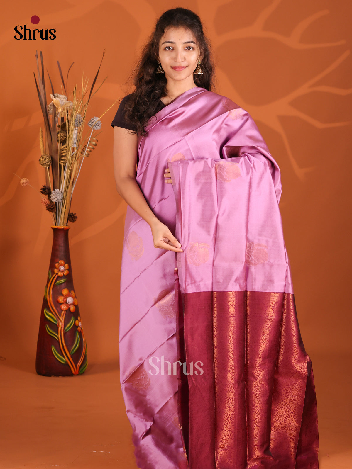 Lavender & Maroon - Semi Softsilk Saree - Shop on Shrus.com
