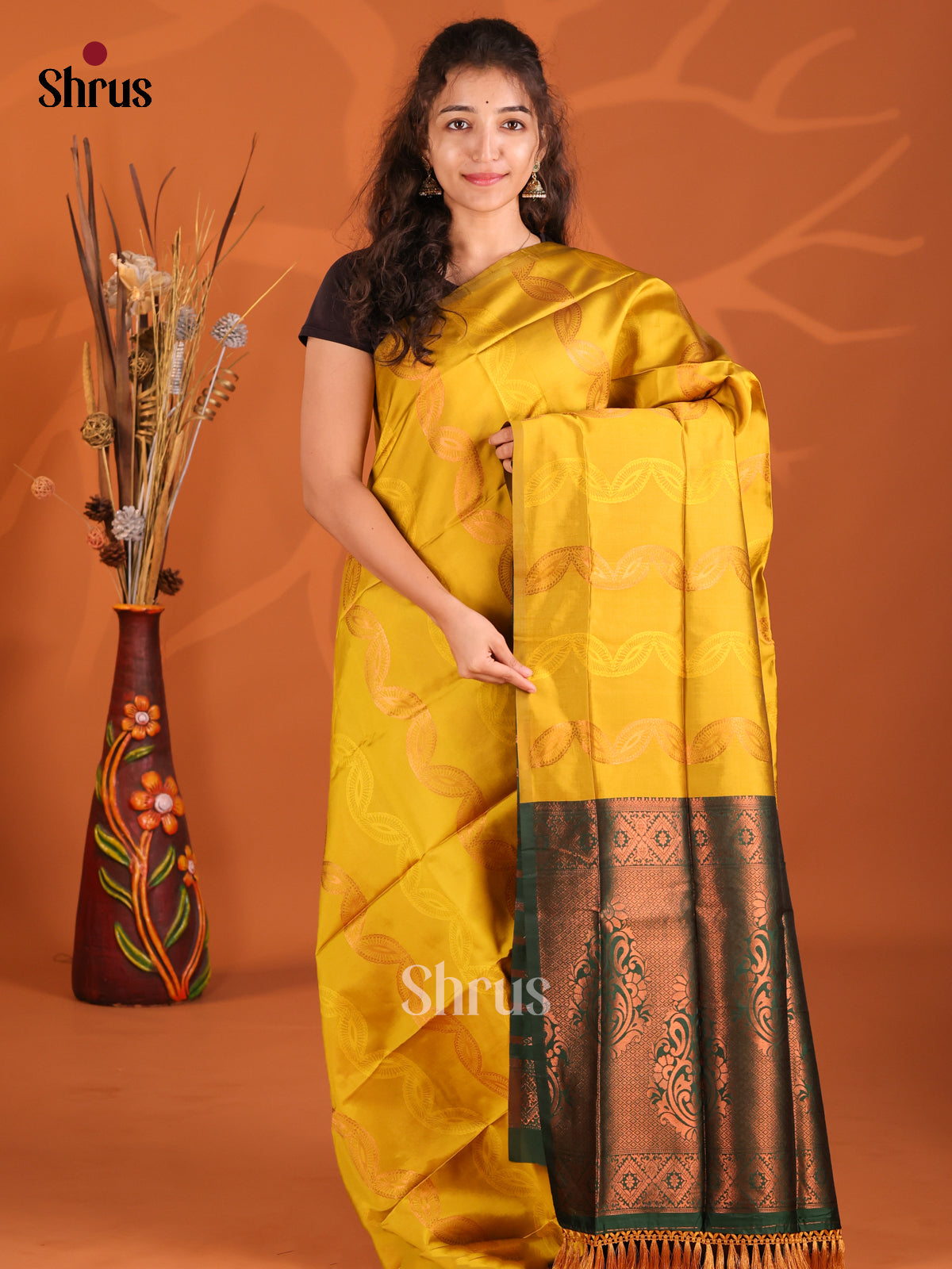 Mustardy Green & Green - Semi Softsilk Saree - Shop on Shrus.com