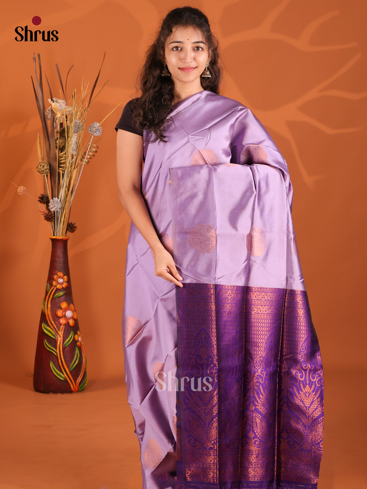 Lavender & Violet- Semi Softsilk Saree - Shop on Shrus.com
