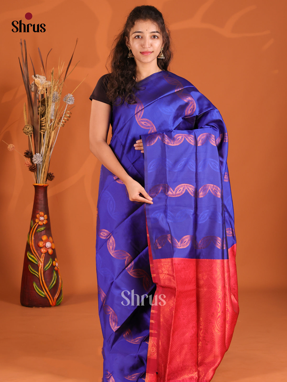 Blue & Maroon - Semi Softsilk Saree - Shop on Shrus.com
