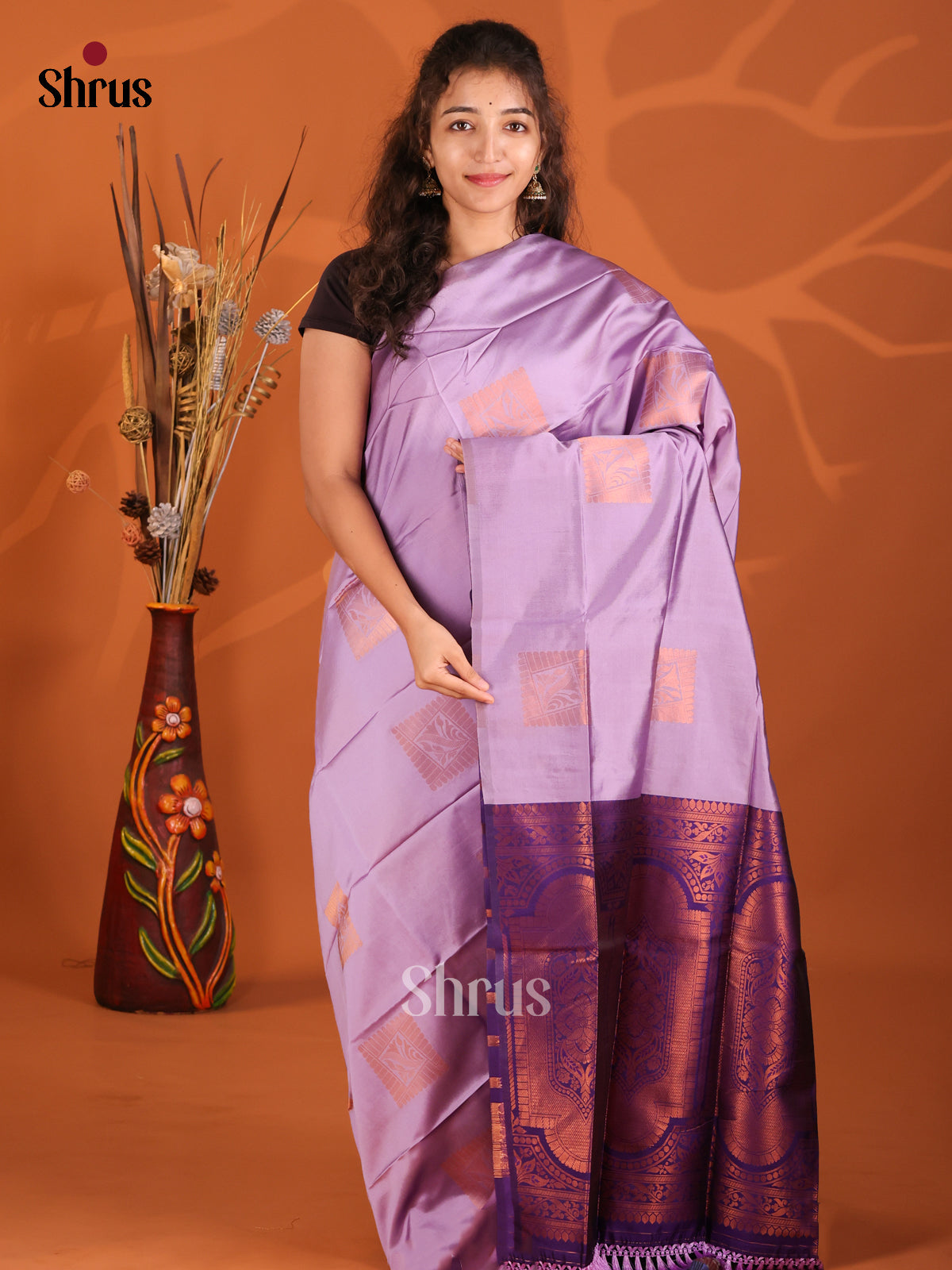 Lavender & Violet - Semi Softsilk Saree - Shop on Shrus.com