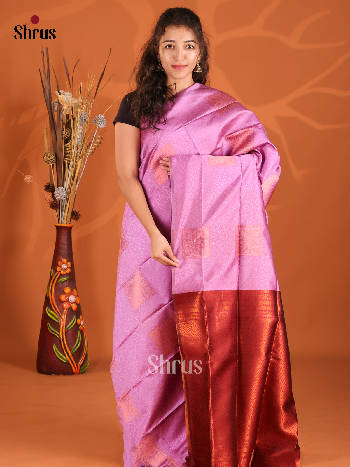 Lavender & Maroon - Semi Softsilk Saree - Shop on Shrus.com