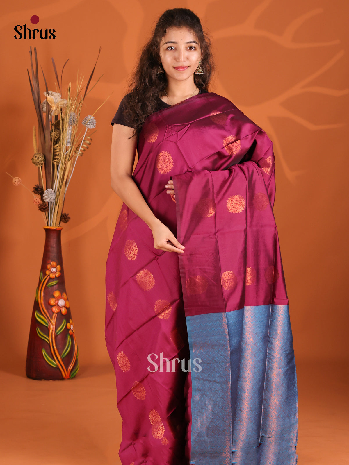 Purple & Blue - Semi Softsilk Saree - Shop on Shrus.com