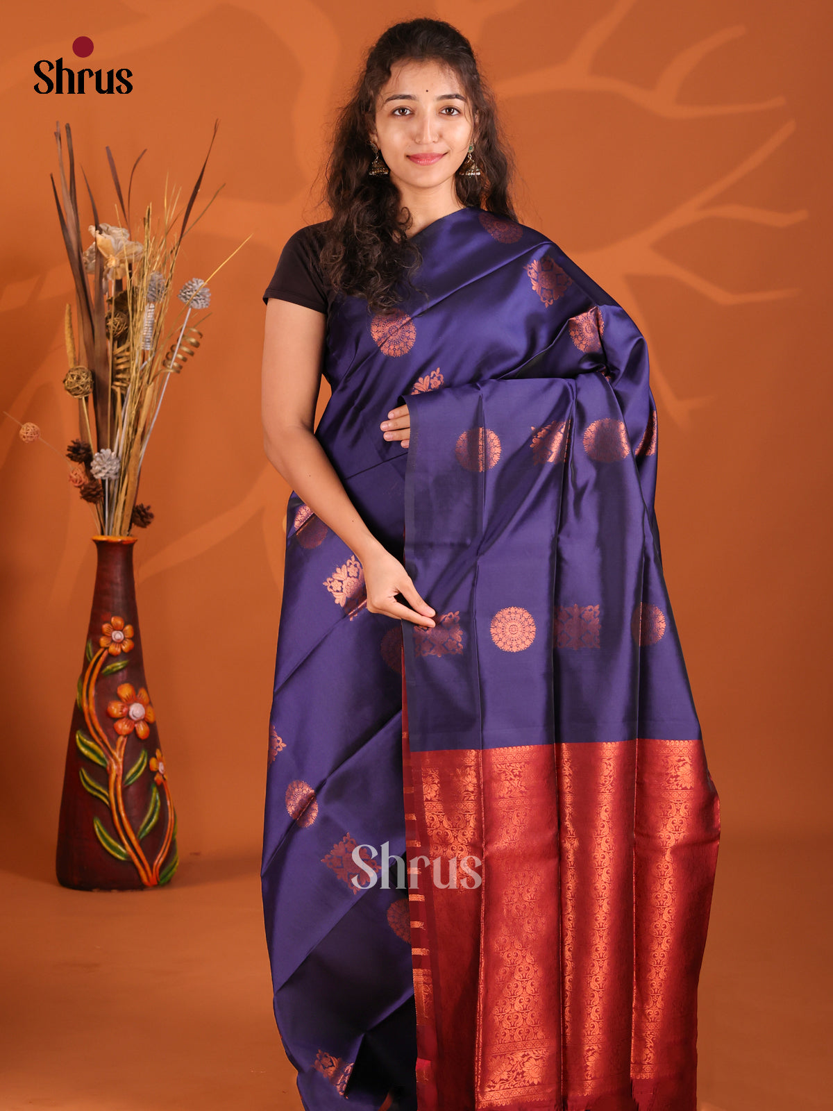 Blue & Maroon- Semi Softsilk Saree - Shop on Shrus.com