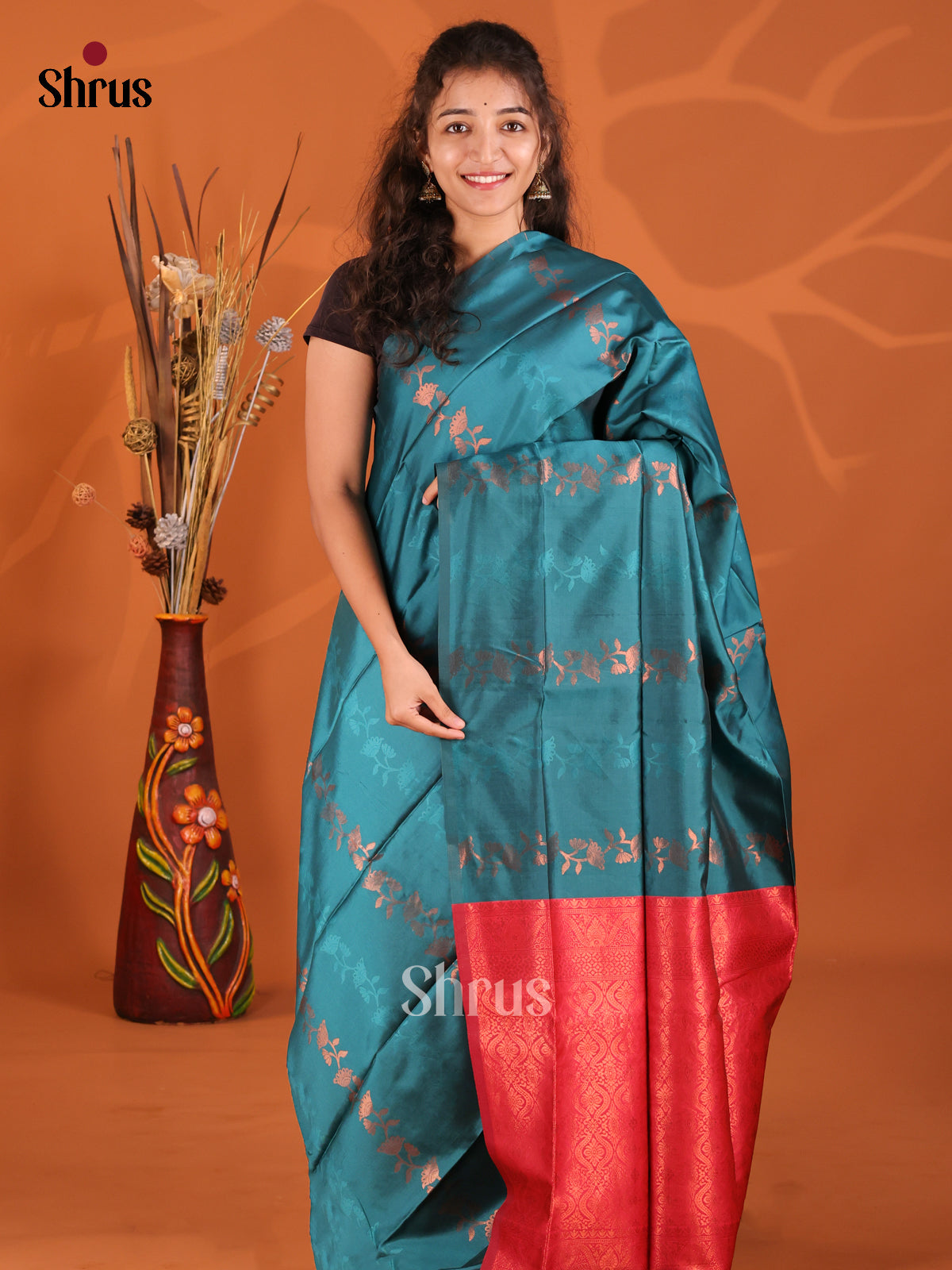 Blue & Maroon - Semi Softsilk Saree - Shop on Shrus.com
