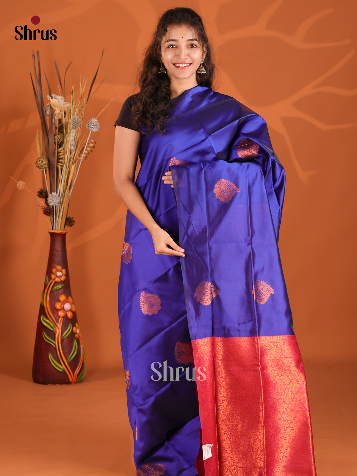 Blue & Maroon - Semi Softsilk Saree - Shop on Shrus.com