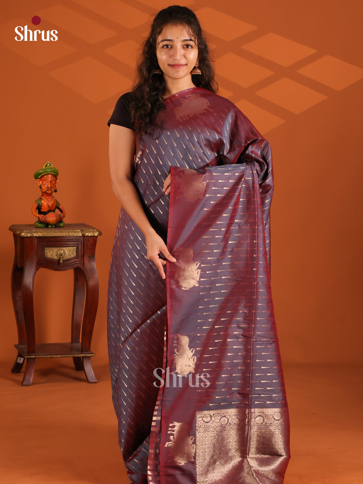 Double Shaded Brown - Semi Softsilk Saree - Shop on Shrus.com