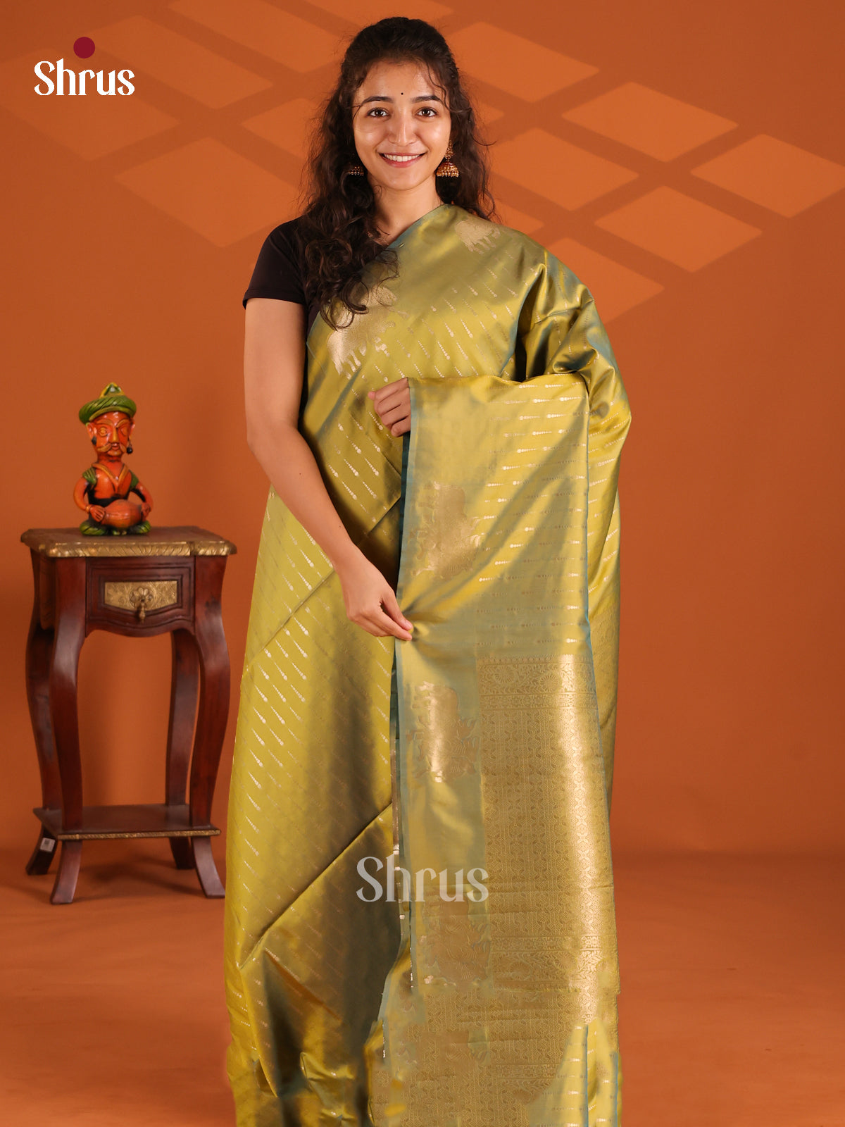 Mathulir Green - Semi Softsilk Saree - Shop on Shrus.com