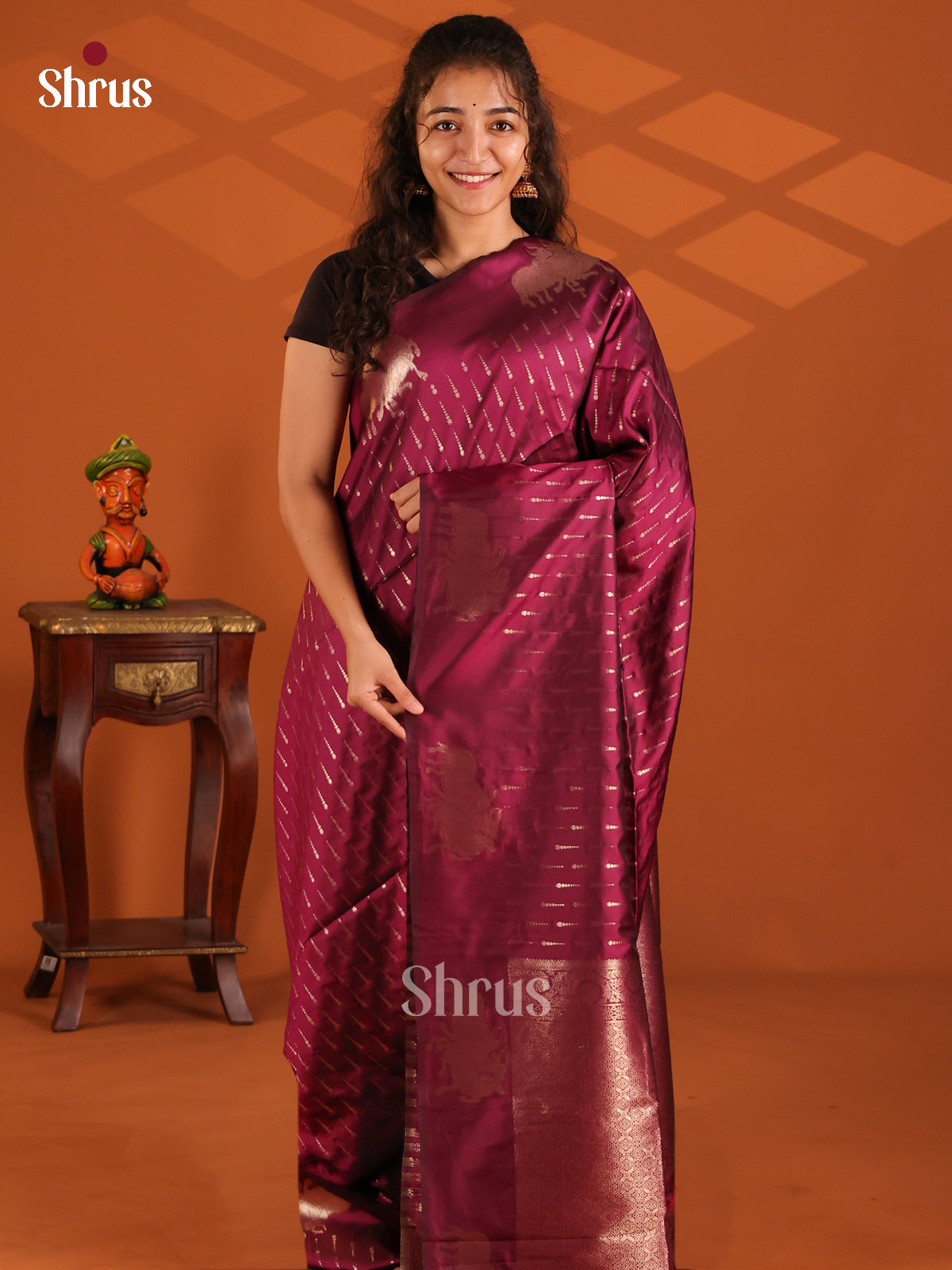 Maroon - Semi Softsilk Saree - Shop on Shrus.com