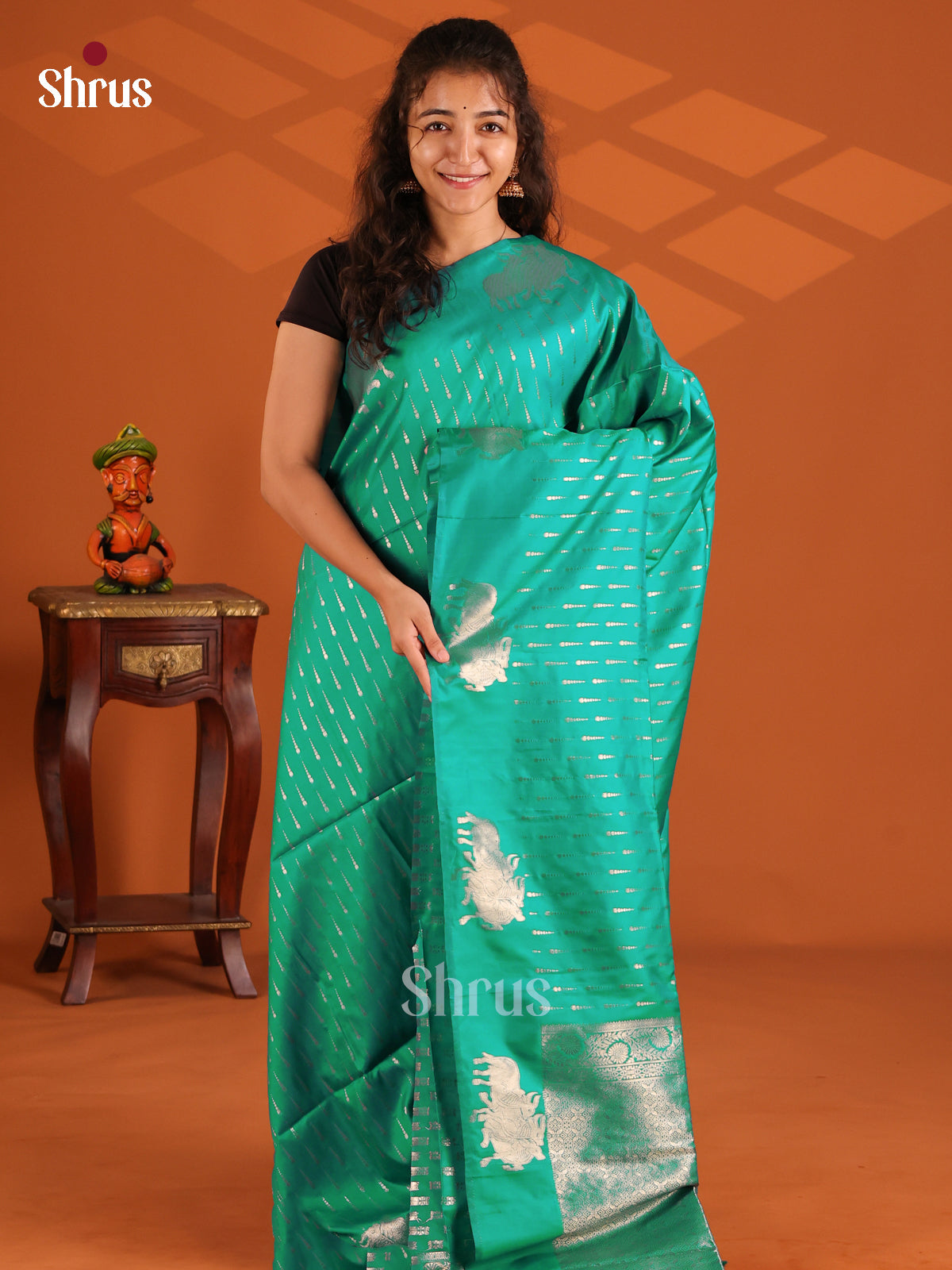 Green - Semi Softsilk Saree - Shop on Shrus.com