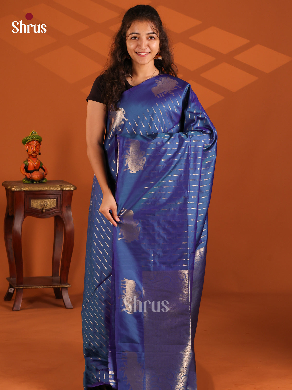 Blue - Semi Softsilk Saree - Shop on Shrus.com