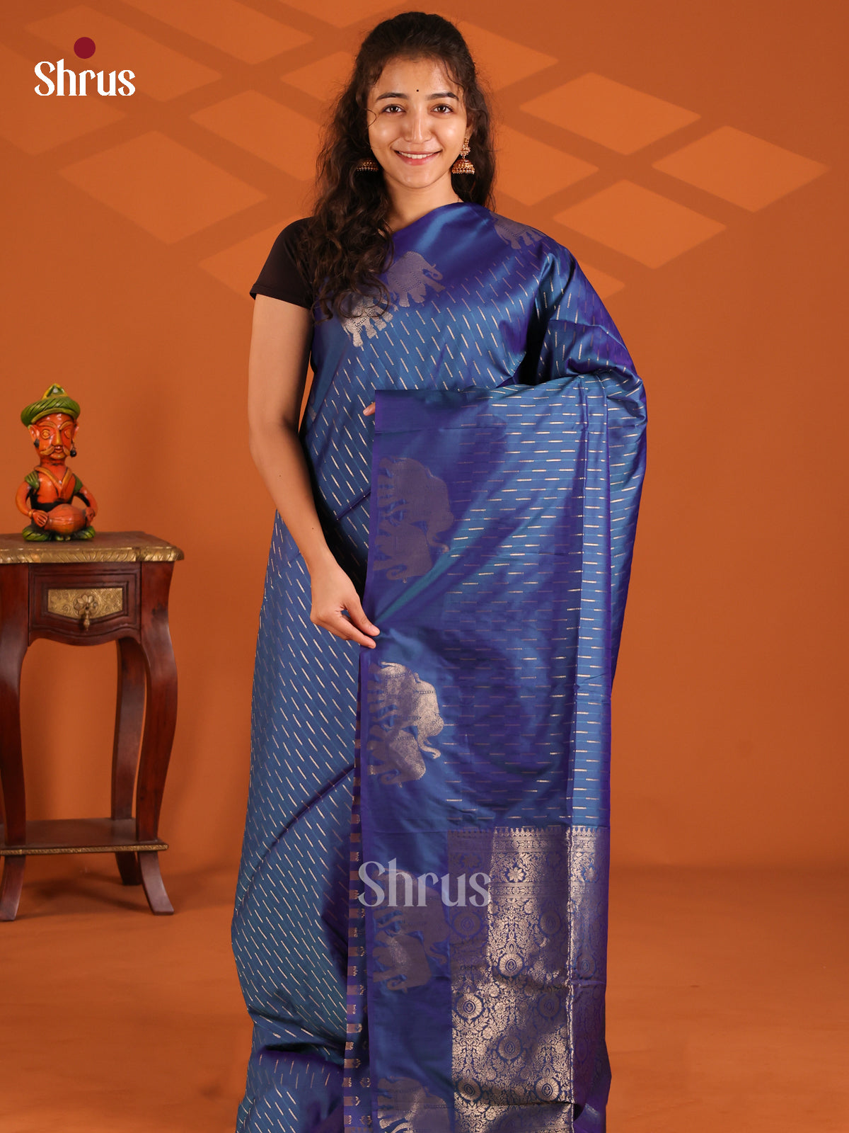Blue - Semi Softsilk Saree - Shop on Shrus.com