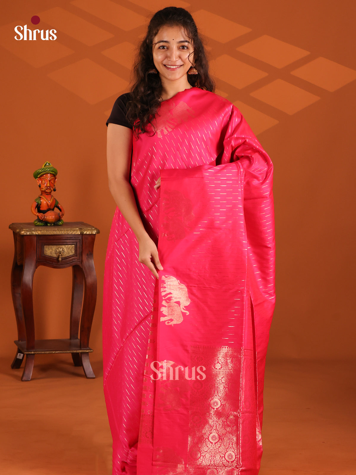 Pink- Semi Softsilk Saree - Shop on Shrus.com