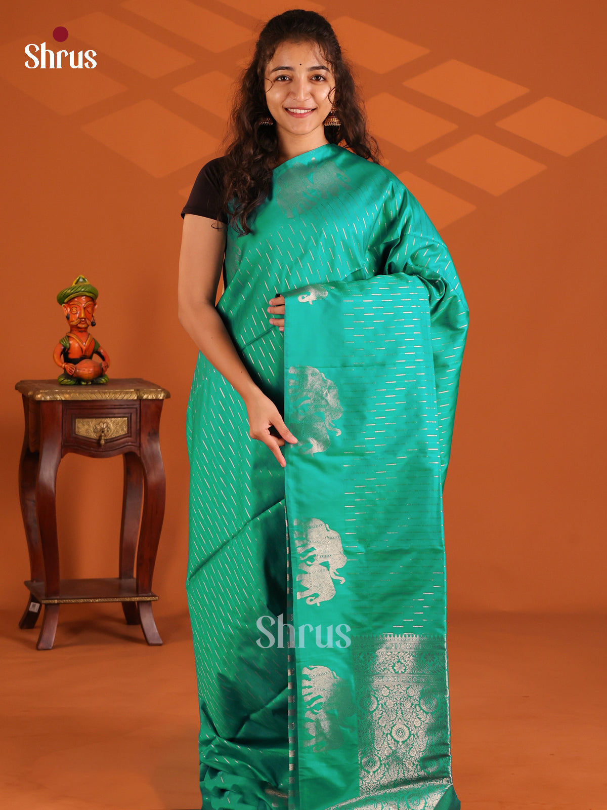 Green - Semi Softsilk Saree - Shop on Shrus.com