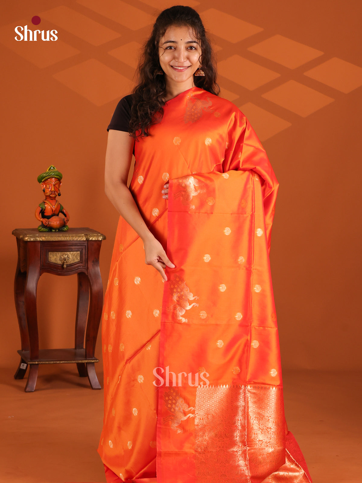 Orange - Semi Softsilk Saree - Shop on Shrus.com