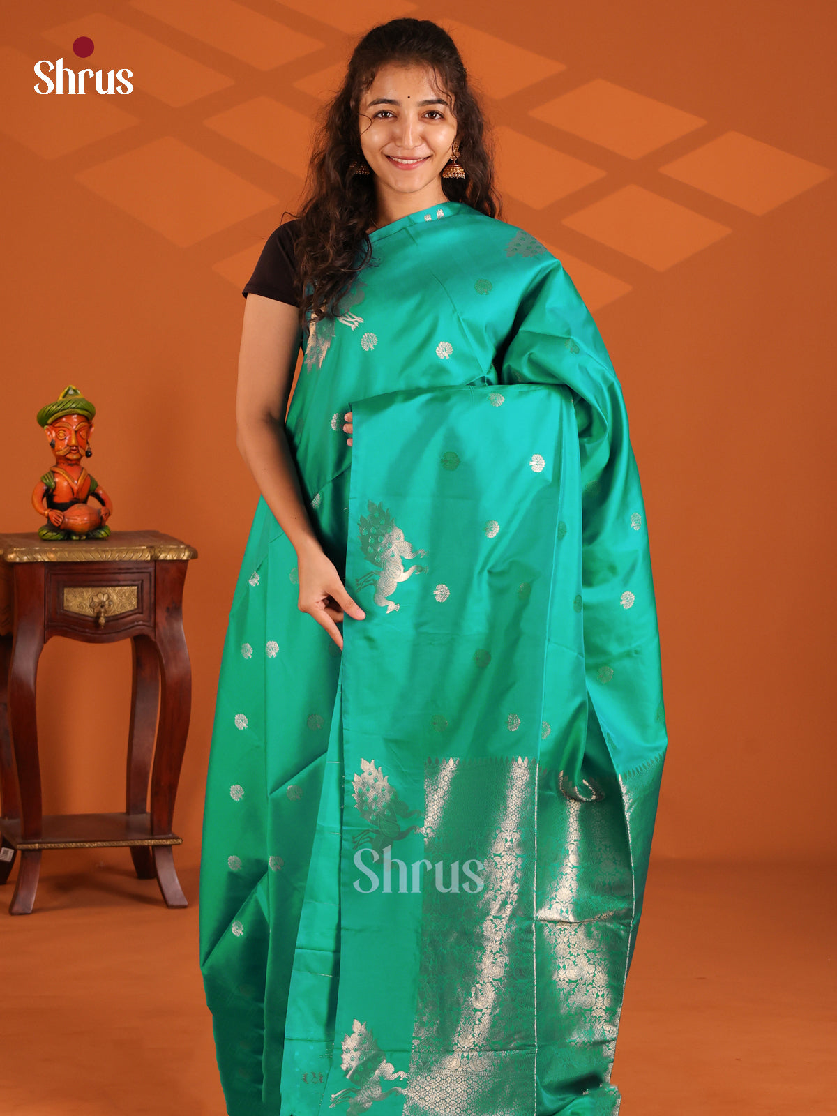 Green - Semi Softsilk Saree - Shop on Shrus.com