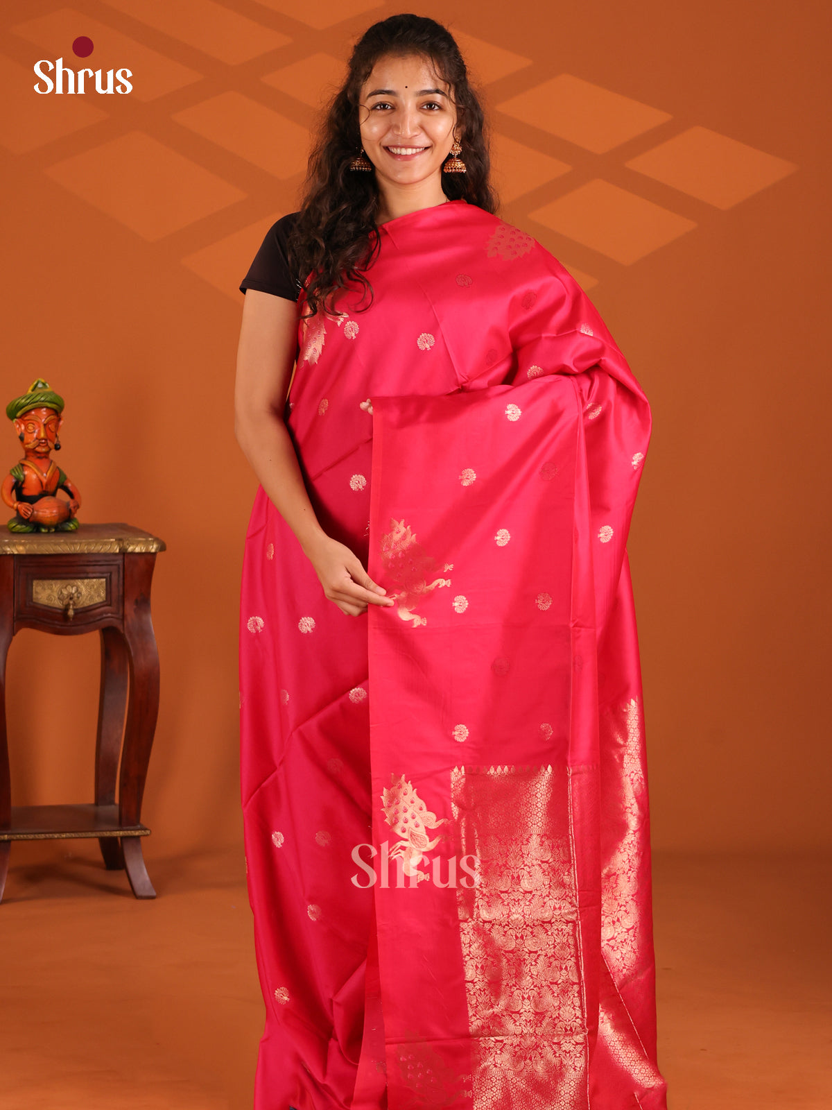 Red - Semi Softsilk Saree - Shop on Shrus.com