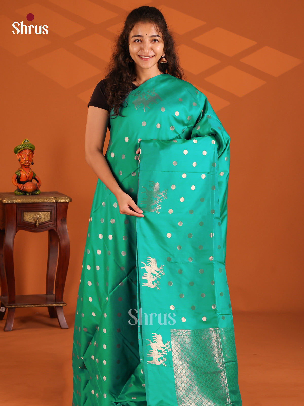 Green - Semi Softsilk Saree - Shop on Shrus.com