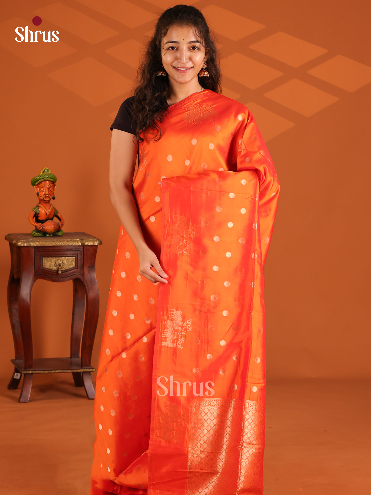 Orange - Semi Softsilk Saree - Shop on Shrus.com