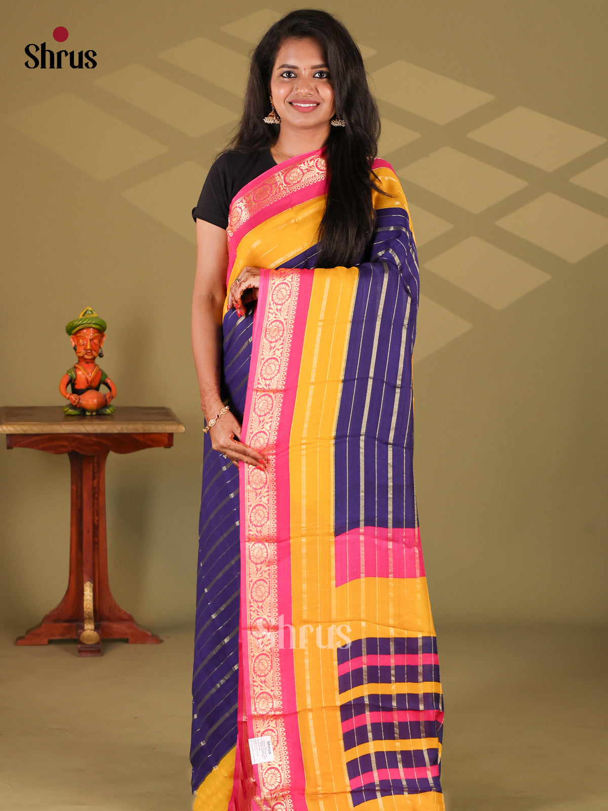 Blue & Pink - Semi Mysore silk saree - Shop on Shrus.com