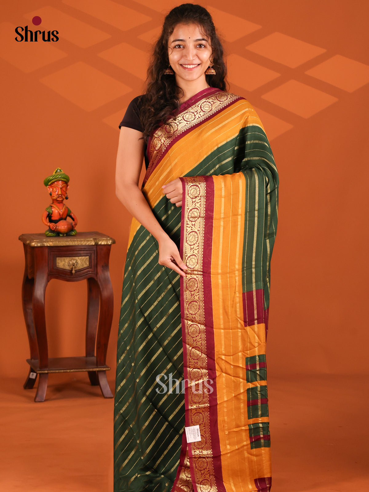 Green & Maroon- Semi Mysore silk saree - Shop on Shrus.com