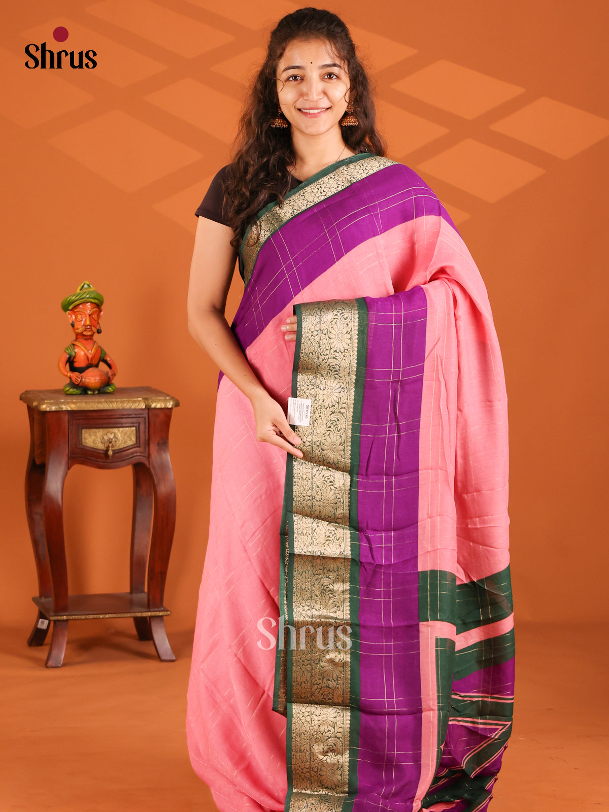 Pink & Green - Semi Mysore silk saree - Shop on Shrus.com