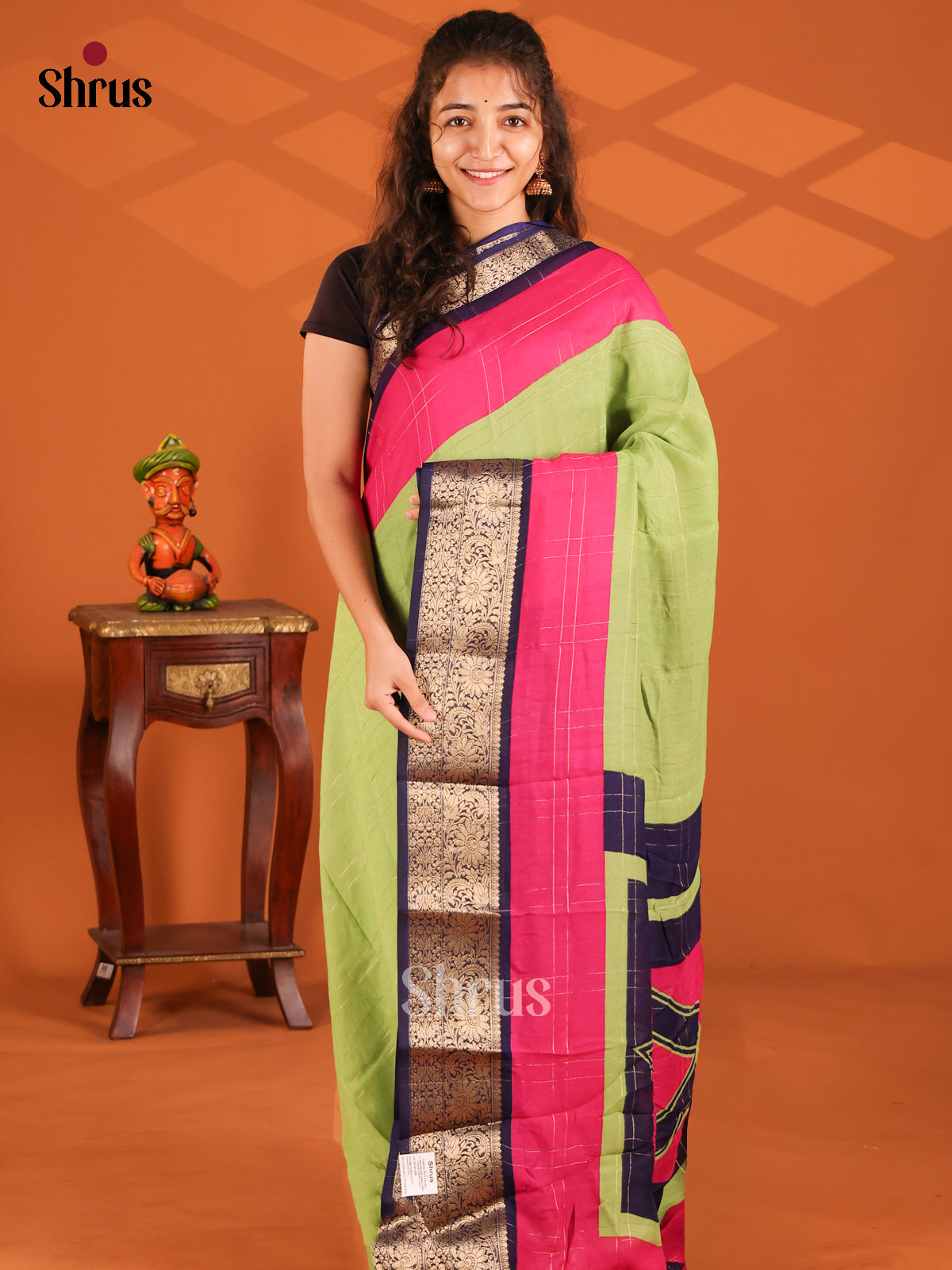 Pista Green & Purple - Semi Mysore silk saree - Shop on Shrus.com
