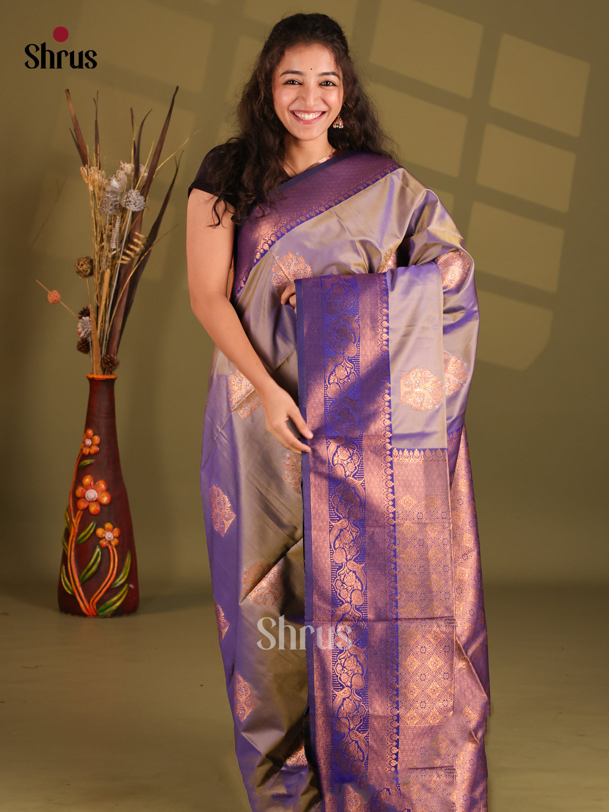 Lavender & Blue - Semi Softsilk Saree - Shop on Shrus.com