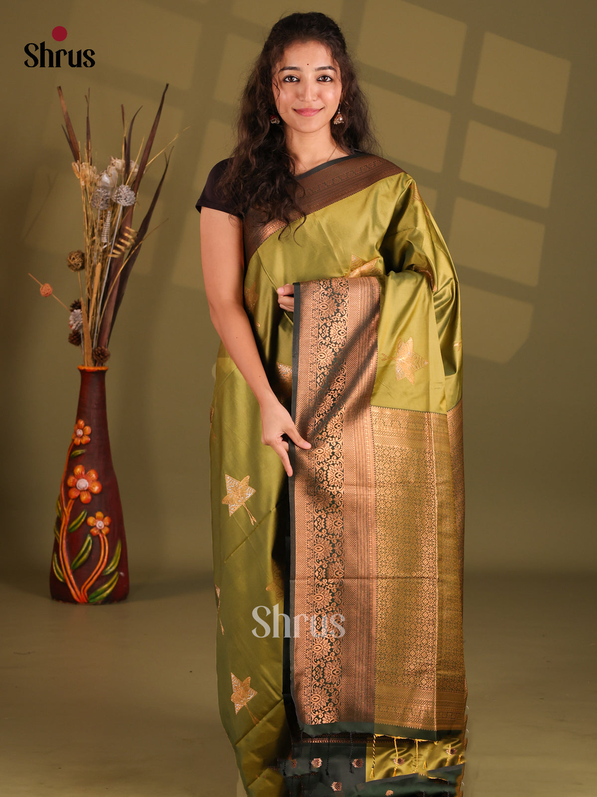 Light Green & Green- Semi Softsilk Saree - Shop on Shrus.com