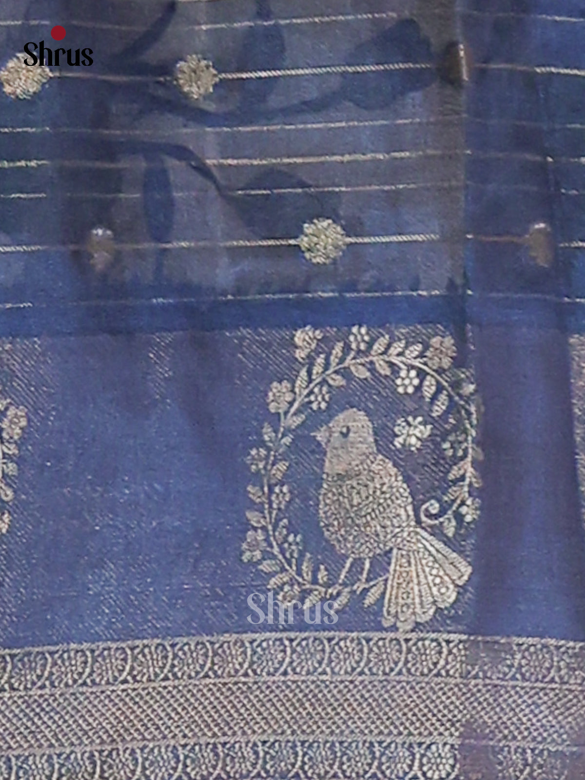 Blue & Cream - Semi Mysore silk saree - Shop on Shrus.com