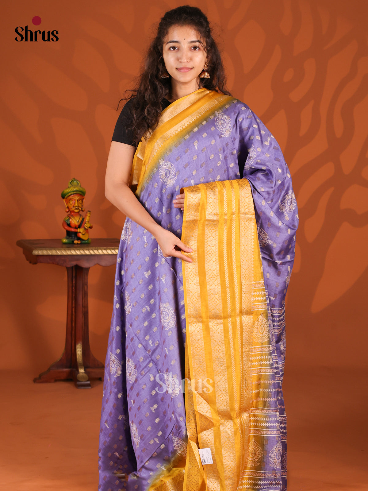 Purple & Yellow - Semi Crepe Saree - Shop on Shrus.com