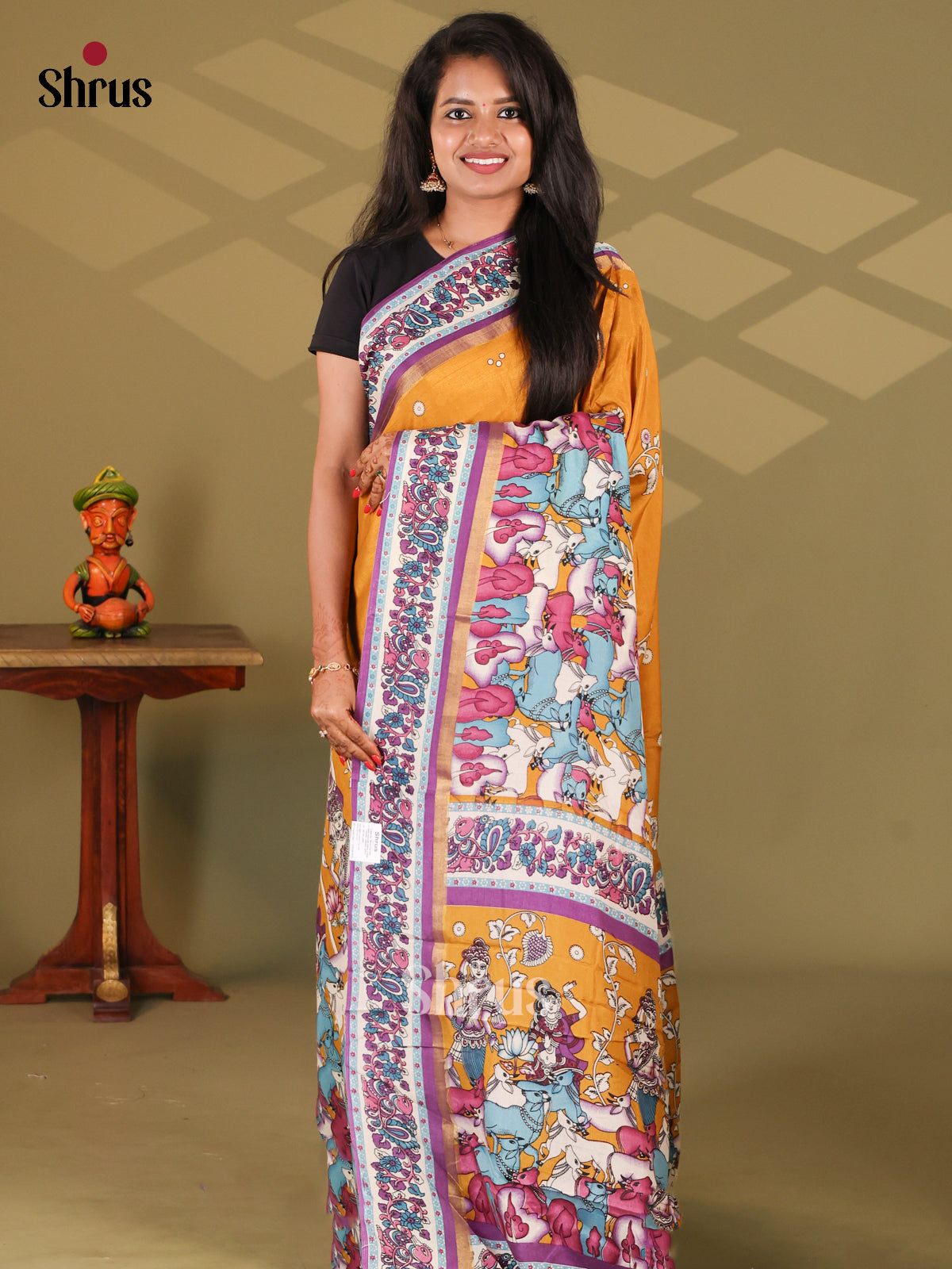 Mustard & Purple - Semi Mysore silk saree - Shop on Shrus.com