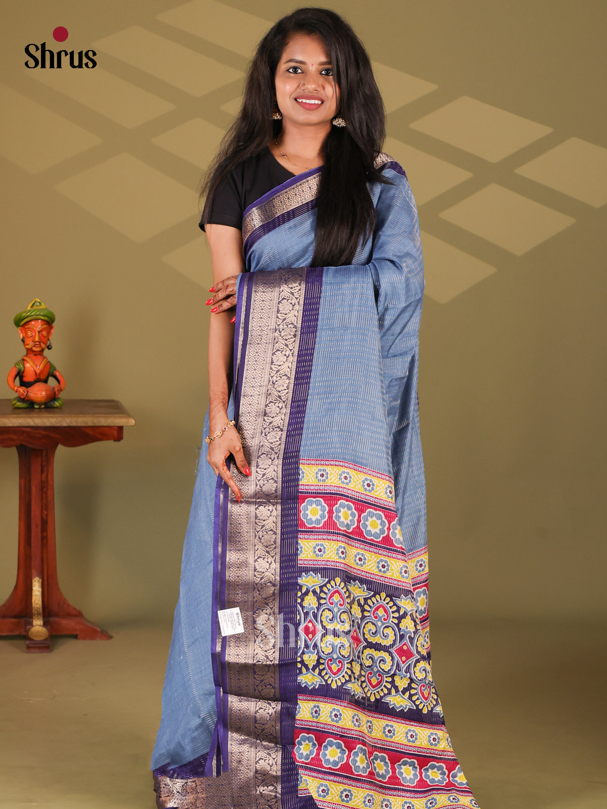Blue & Violet - Semi Mysore silk saree - Shop on Shrus.com