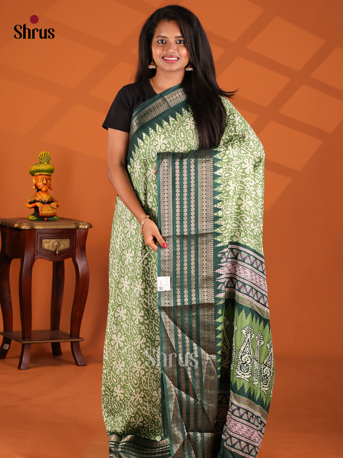 Light Green & Green - Semi Crepe Saree - Shop on Shrus.com