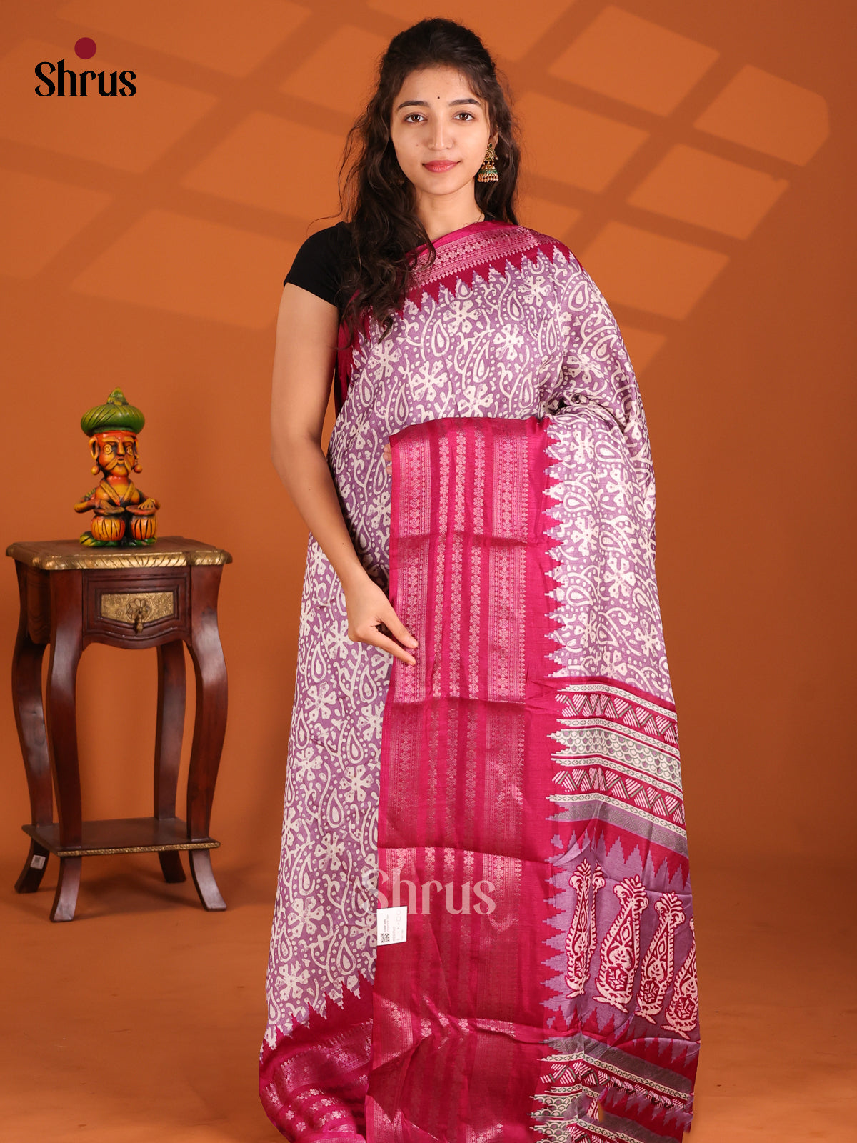 Purple & Maroon - Semi Crepe Saree - Shop on Shrus.com