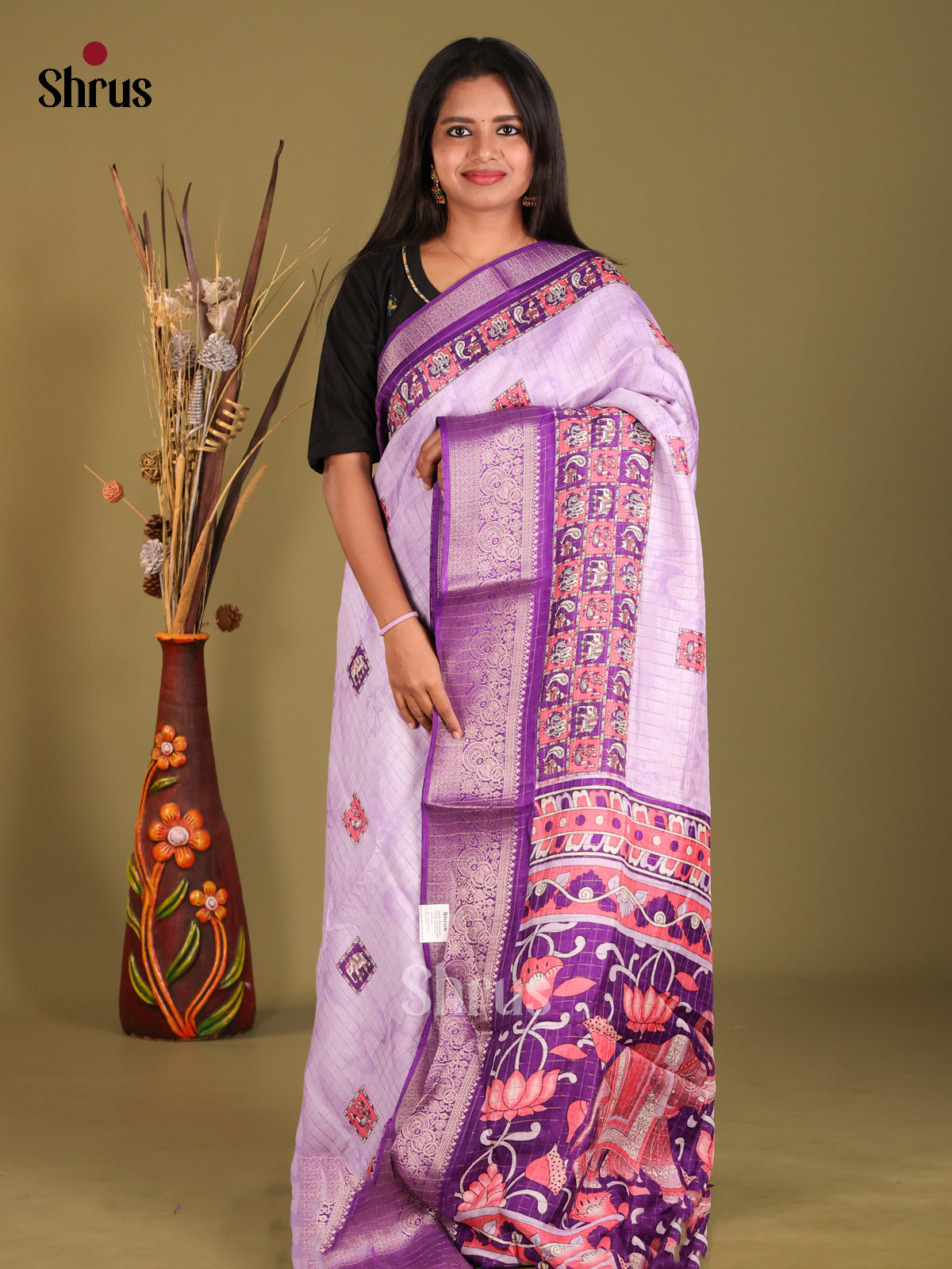 Lavender & Violet- Semi Dola silk Saree - Shop on Shrus.com