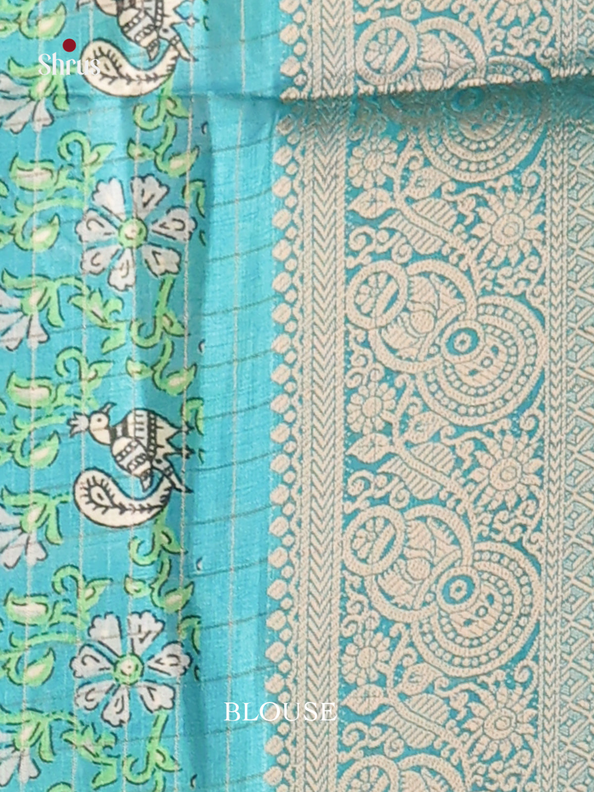 White & Blue - Semi Dola silk Saree - Shop on Shrus.com