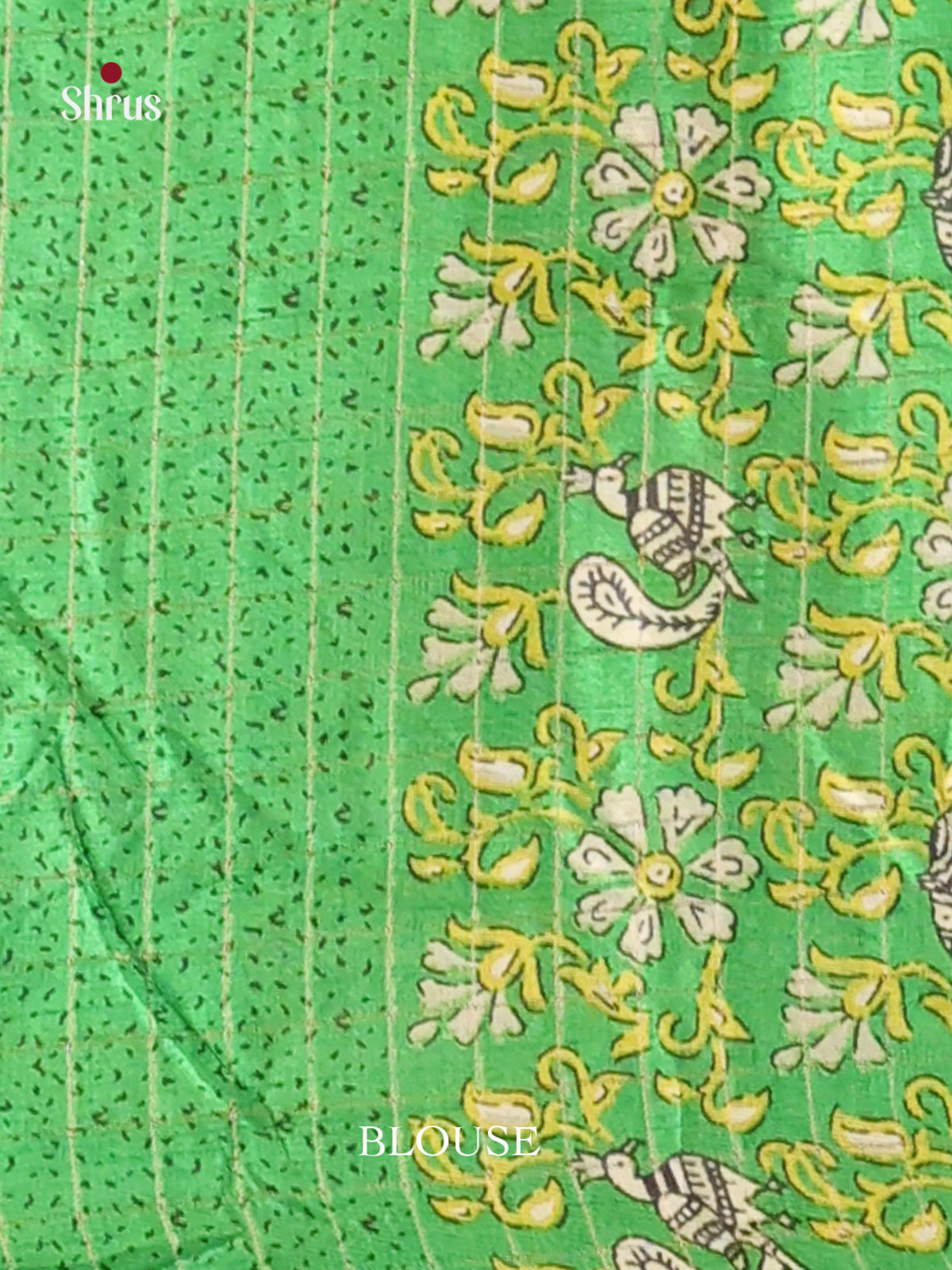 Cream & Green - Semi Dola silk Saree - Shop on Shrus.com