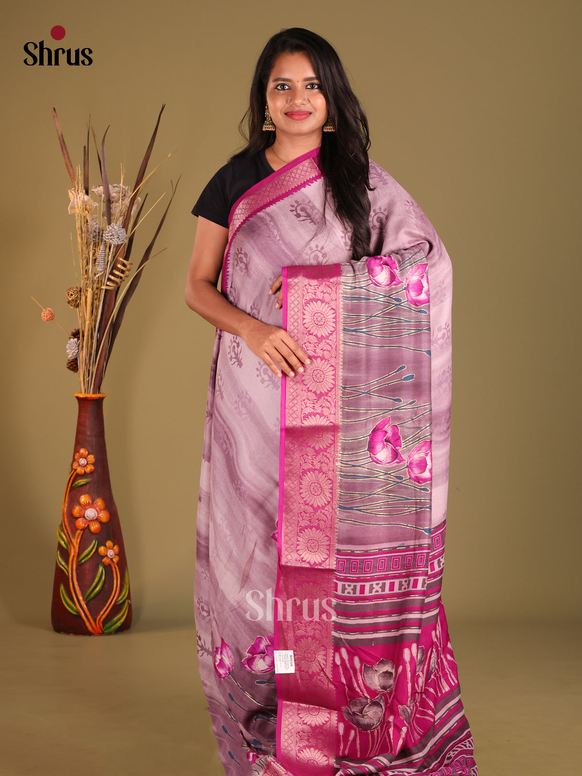 Dusty Pink & Pink - Semi Dola silk Saree - Shop on Shrus.com