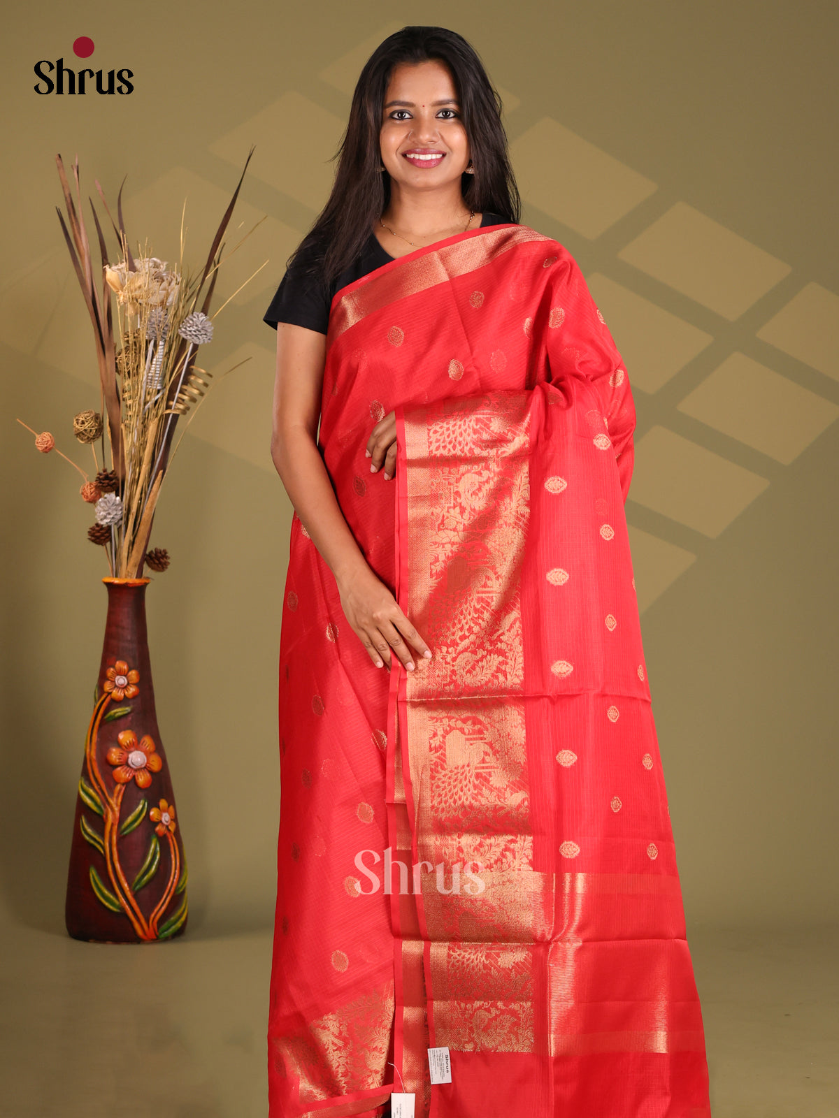 Red- Semi Kota Saree - Shop on Shrus.com