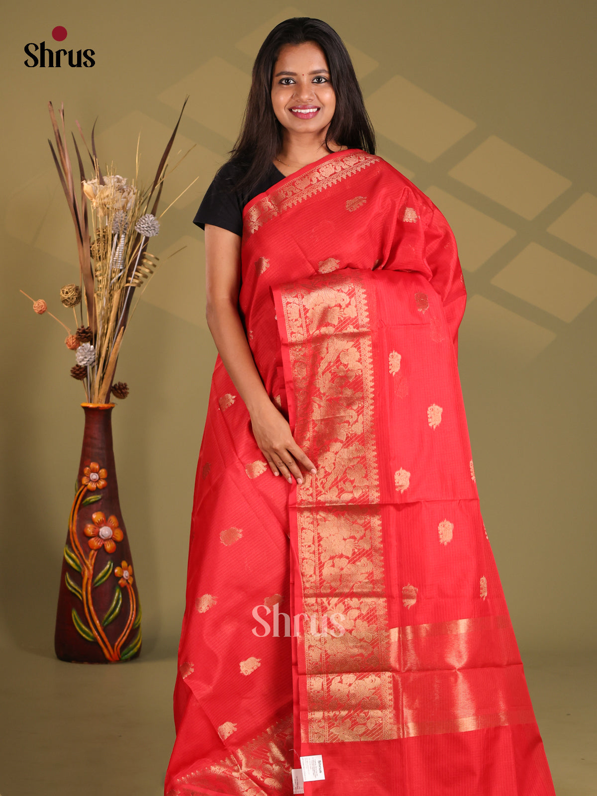 Red - Semi Kota Saree - Shop on Shrus.com