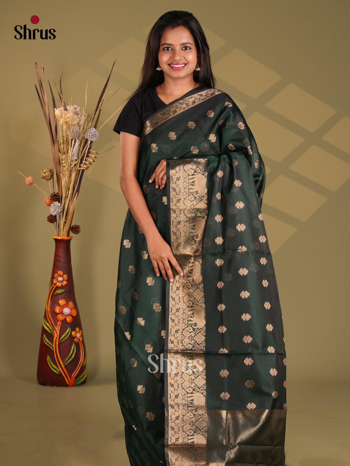 Green - Semi Kota Saree - Shop on Shrus.com