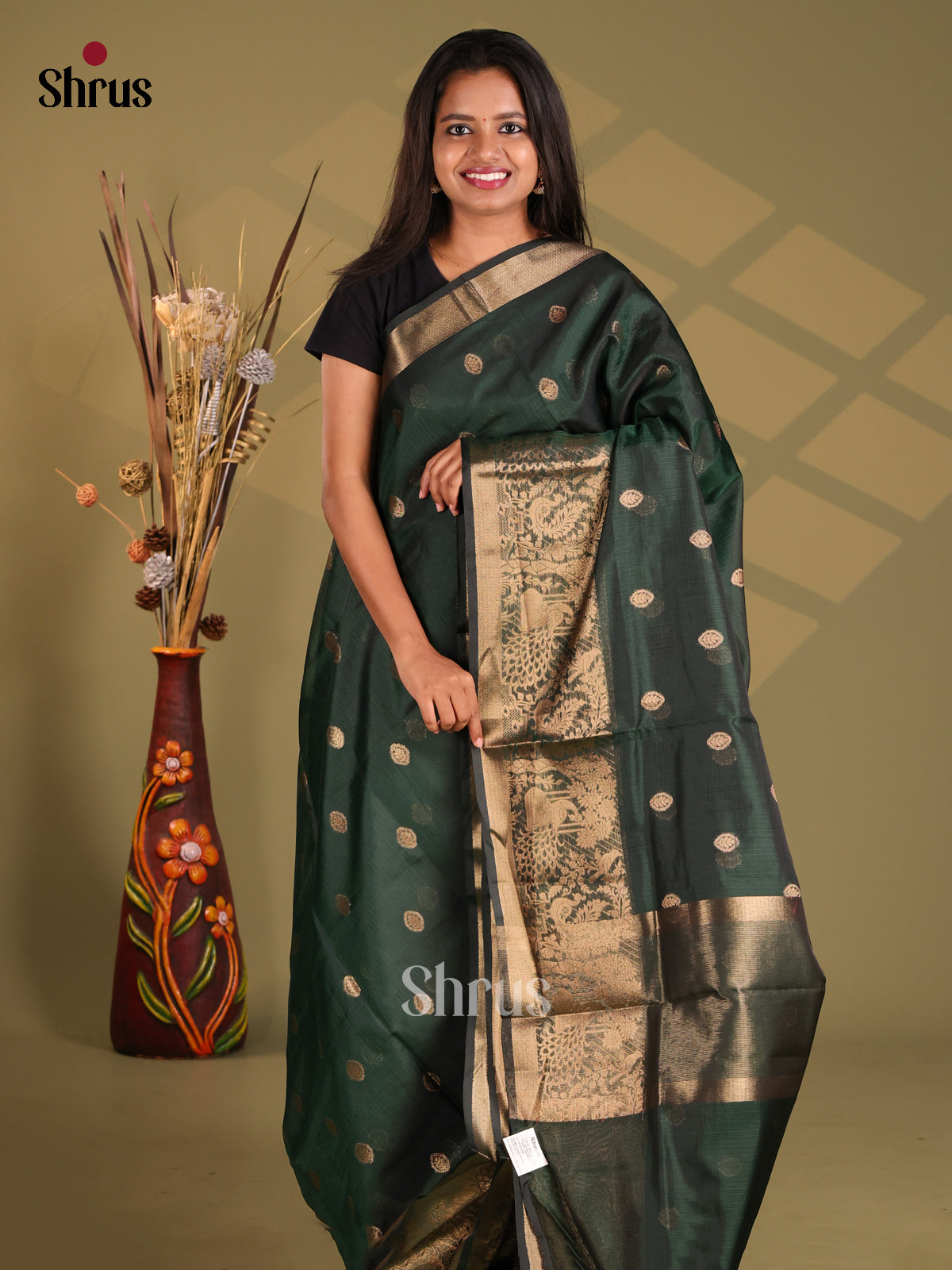Green - Semi Kota Saree - Shop on Shrus.com