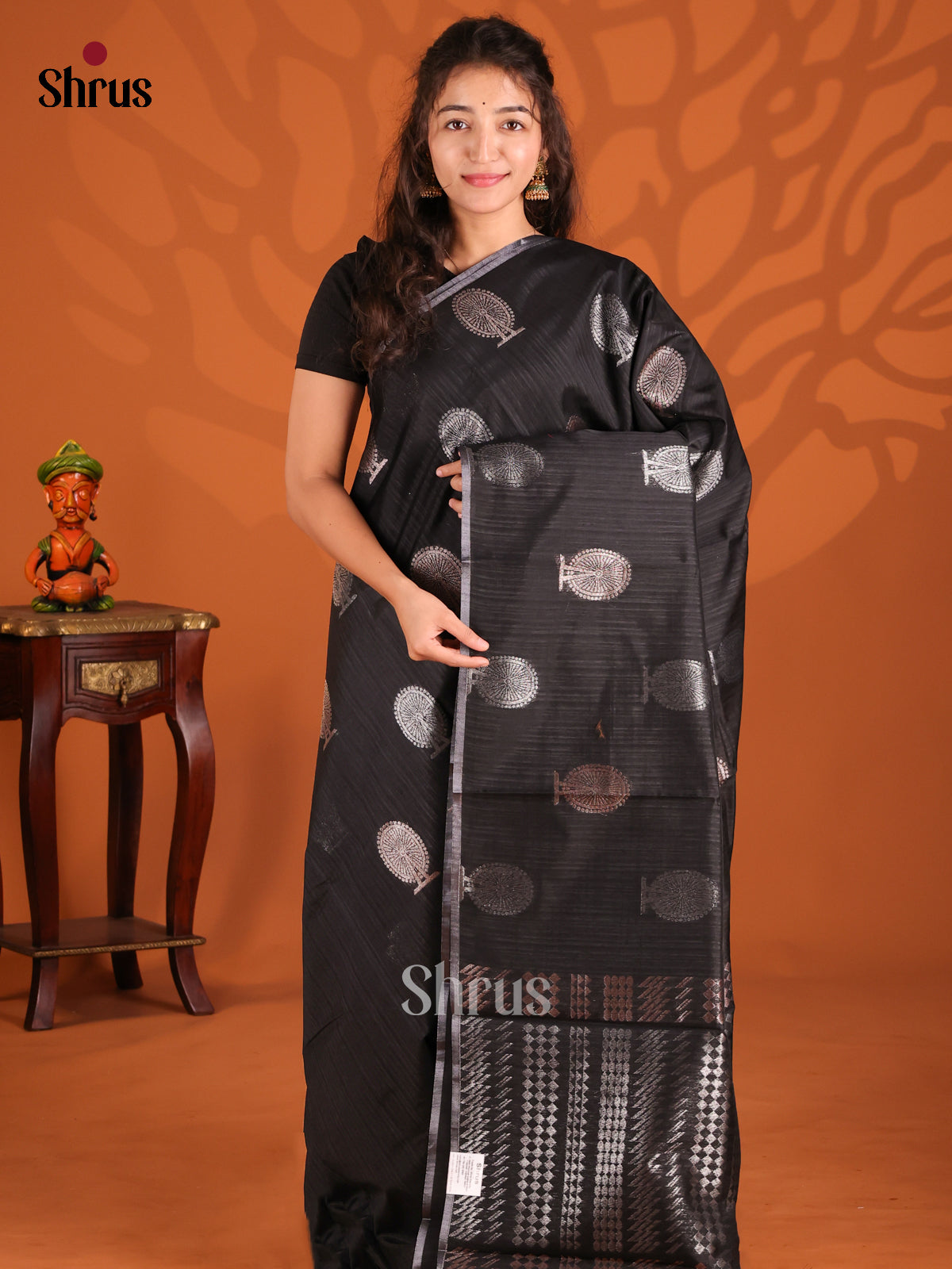 Black - Semi Jute Saree - Shop on Shrus.com