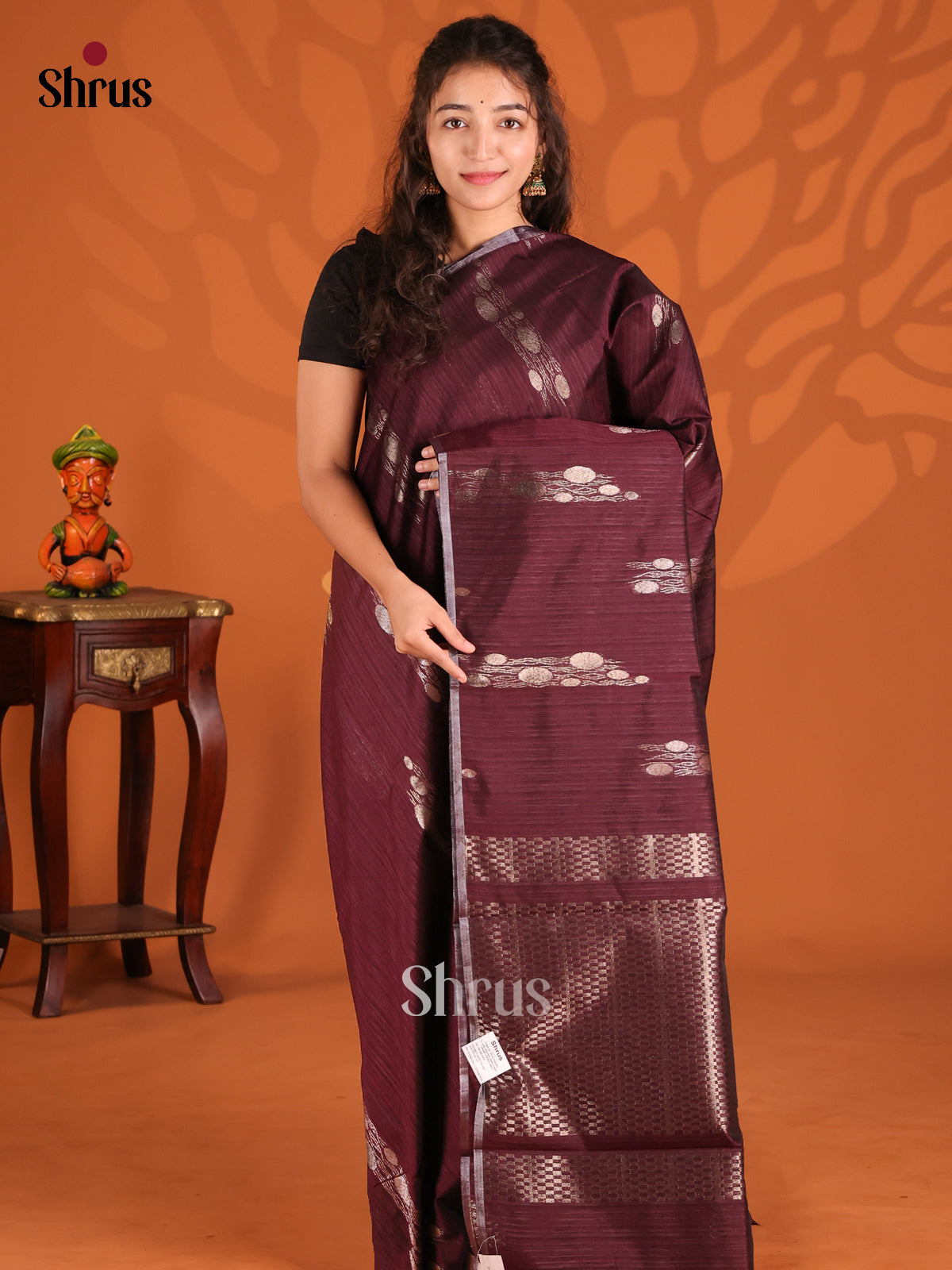 Brown - Semi Jute Saree - Shop on Shrus.com