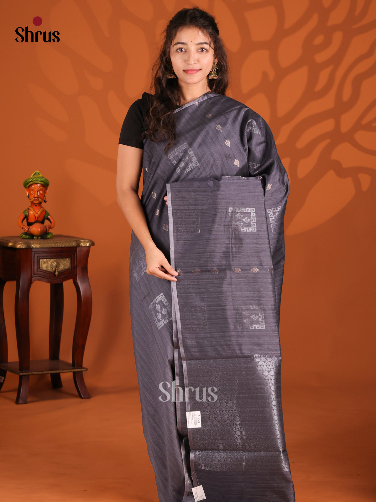 Elephant Grey - Semi Jute Saree - Shop on Shrus.com