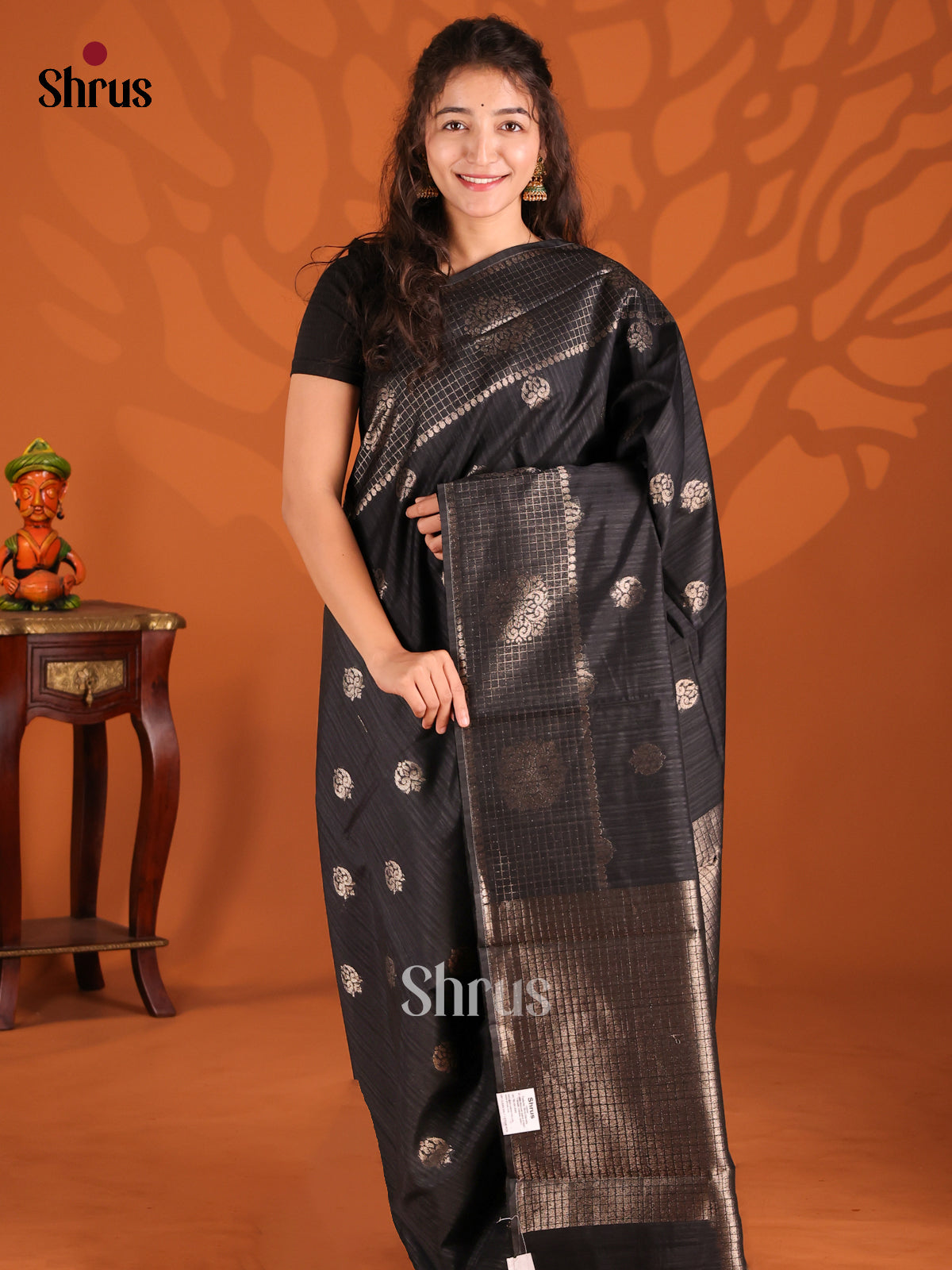 Black - Semi Jute Saree - Shop on Shrus.com