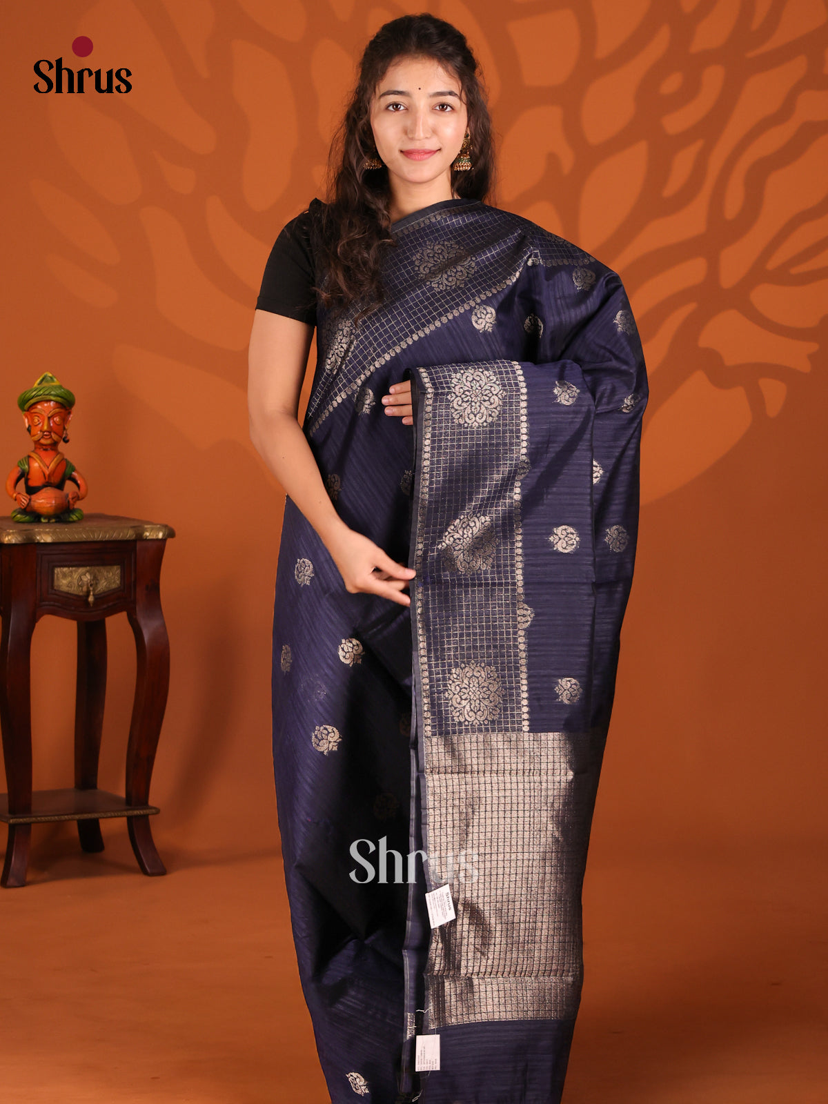 Blue- Semi Jute Saree - Shop on Shrus.com