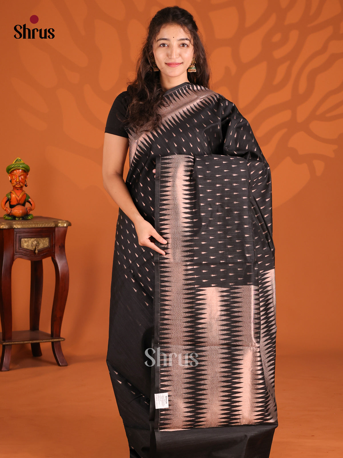 Black - Semi Jute Saree - Shop on Shrus.com