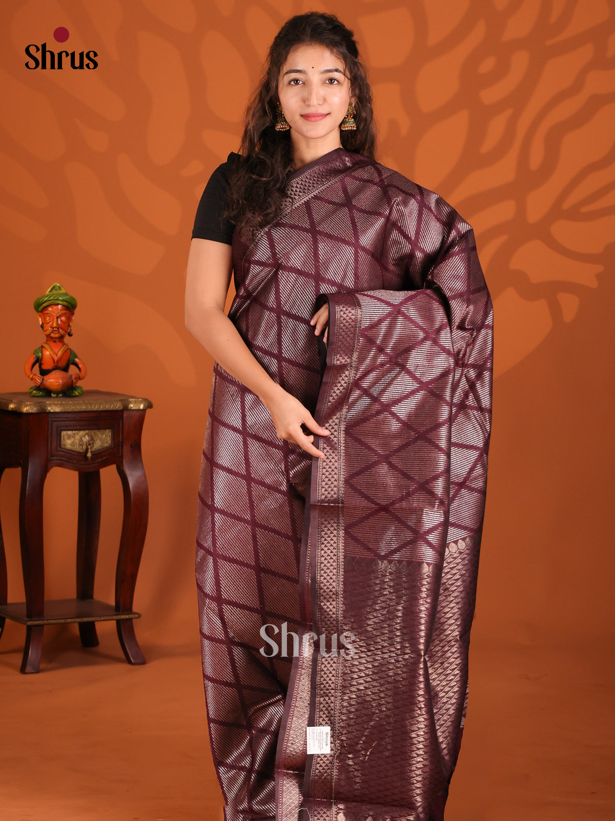 Maroon- Semi Jute Saree - Shop on Shrus.com